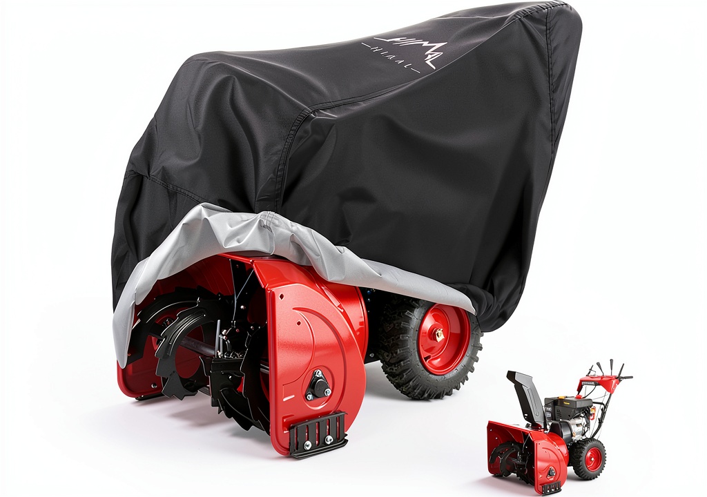 Himal Outdoors Snow Blower Cover on a two-stage snow thrower in a snowy yard