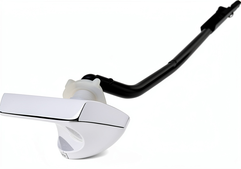 Kohler toilet trip lever installed on a bathroom wall