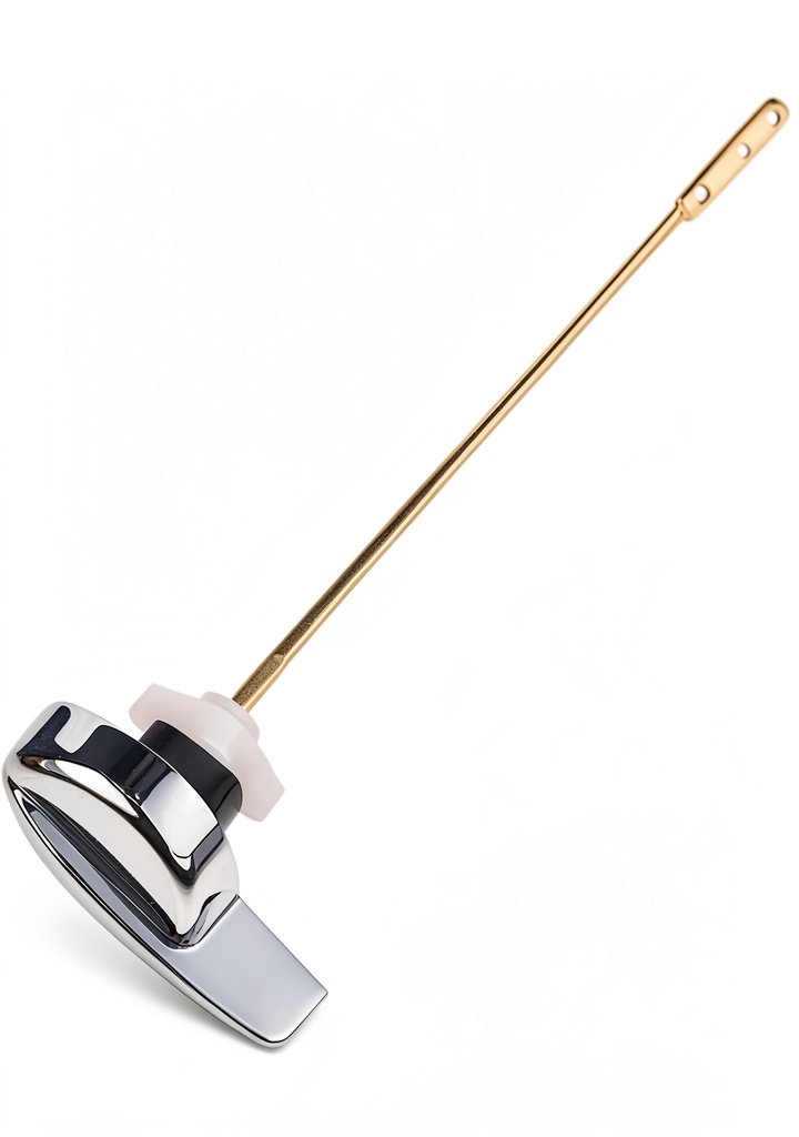 Owfeel brass and chrome toilet flush lever installed on a modern bathroom tank