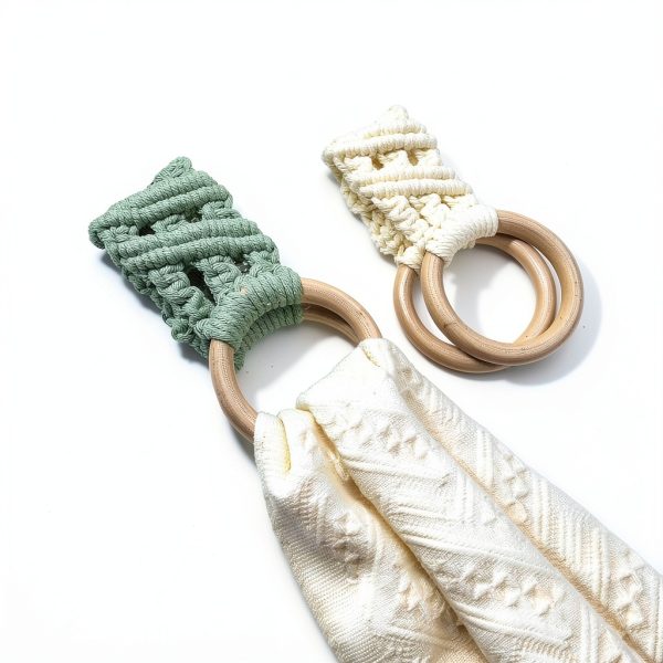 Knit Kitchen Towel Holder Matwsec Boho Crochet 2 Hooks Beige Green-6