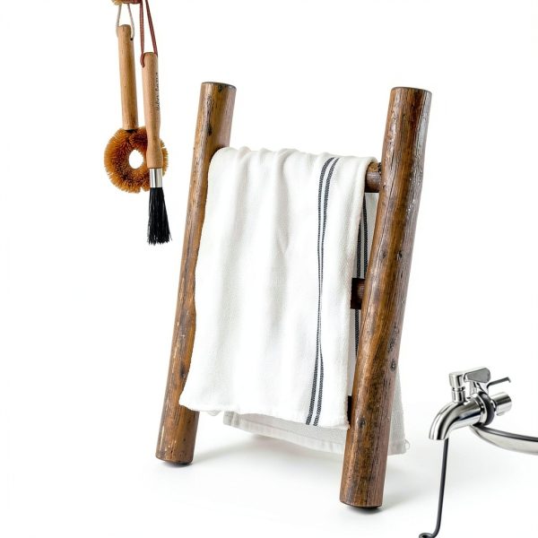 Wooden Tea Towel Ladder by FUIN Mini Rustic Farmhouse Stand Brown-6