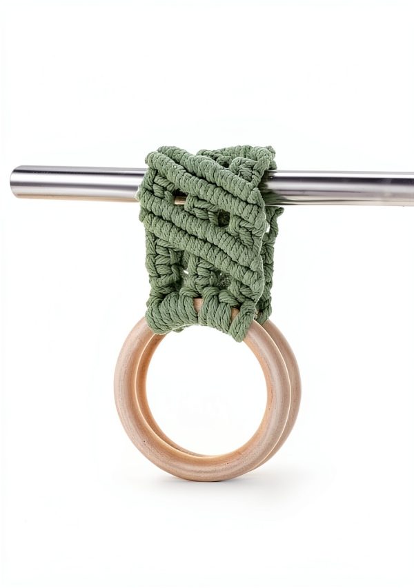 Knit Kitchen Towel Holder Matwsec Boho Crochet 2 Hooks Beige Green-5