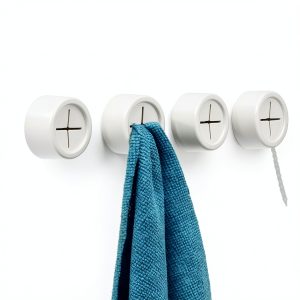 Adhesive Kitchen Dish Towel Hooks Matte White 4 Pack Cabinet Holder-0