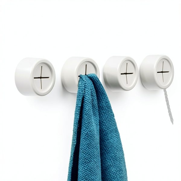 Adhesive Kitchen Dish Towel Hooks Matte White 4 Pack Cabinet Holder-0