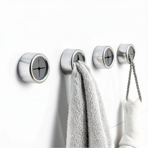 Adhesive Kitchen Dish Towel Holder - 4Pcs Towel Hooks for Cabinet, Push Hand Towel Hanger, Dish Cloth Rag Holder for Home Bathrooms, Kitchens, Garages, RV, Within Easy Reach, Grey-0