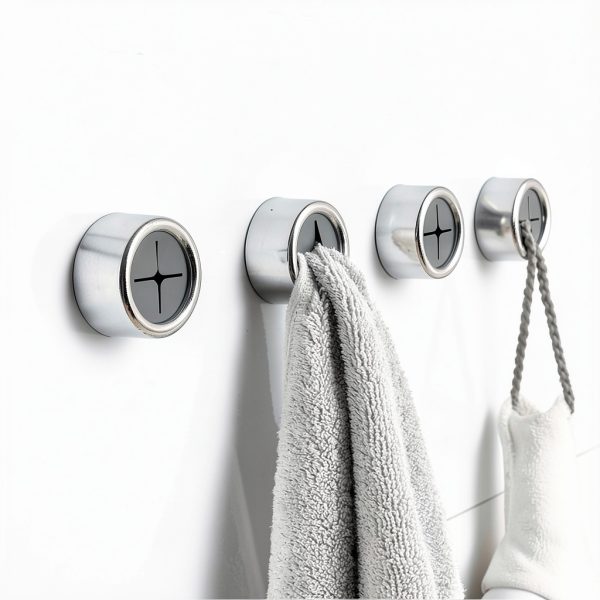 Adhesive Kitchen Dish Towel Holder - 4Pcs Towel Hooks for Cabinet, Push Hand Towel Hanger, Dish Cloth Rag Holder for Home Bathrooms, Kitchens, Garages, RV, Within Easy Reach, Grey-0