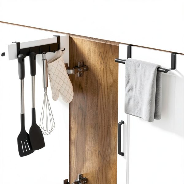 Over the Cabinet Door Towel Bar by KES – Matte Black Hooks 2‑Pack-0