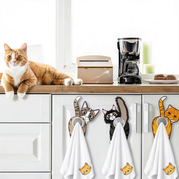 Christmas Funny Cat Butt Towel Holder by Ceenna 4‑Piece Towel Hook Set-2