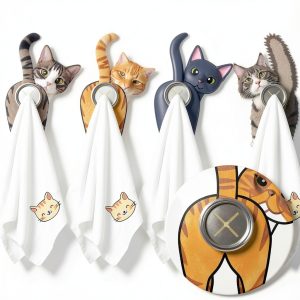 Christmas Funny Cat Butt Towel Holder by Ceenna 4‑Piece Towel Hook Set-0