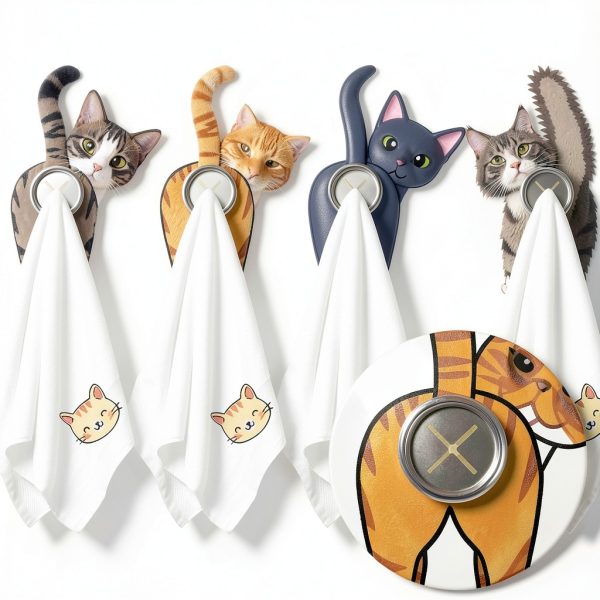 Christmas Funny Cat Butt Towel Holder by Ceenna 4‑Piece Towel Hook Set-0
