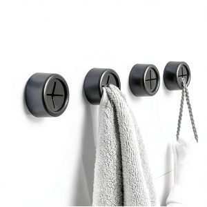 Adhesive Kitchen Towel Hooks 4Pcs Matte Black Dish Towel Holder-0