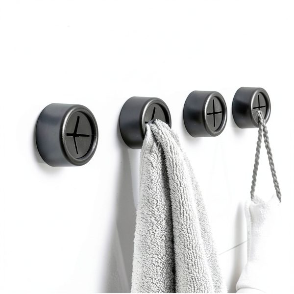 Adhesive Kitchen Towel Hooks 4Pcs Matte Black Dish Towel Holder-0