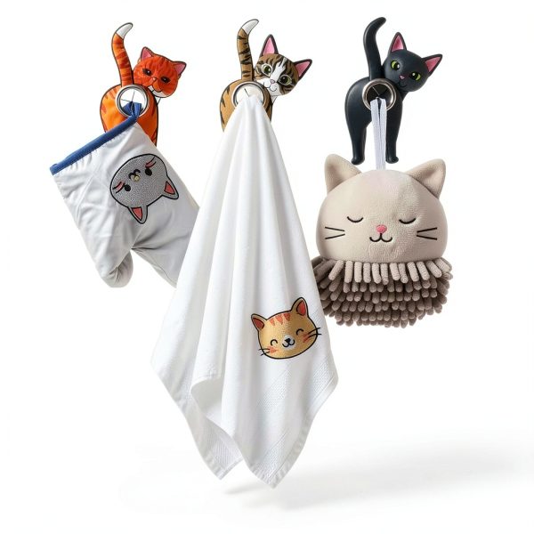 Christmas Funny Cat Butt Towel Holder by Ceenna 4‑Piece Towel Hook Set-6
