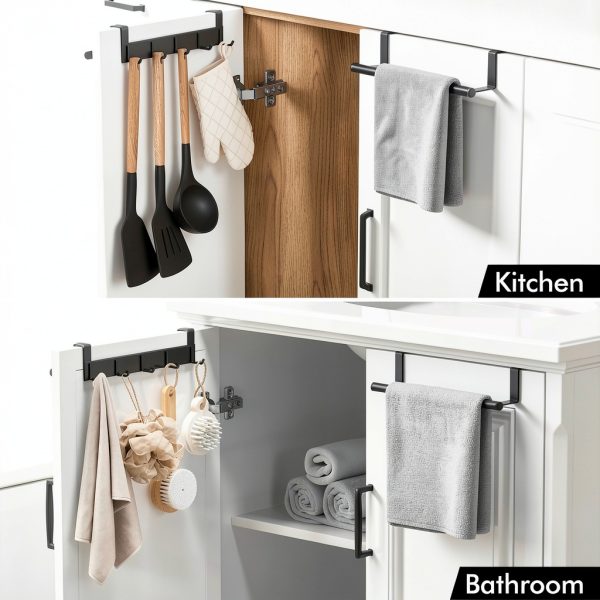 Over the Cabinet Door Towel Bar by KES – Matte Black Hooks 2‑Pack-4